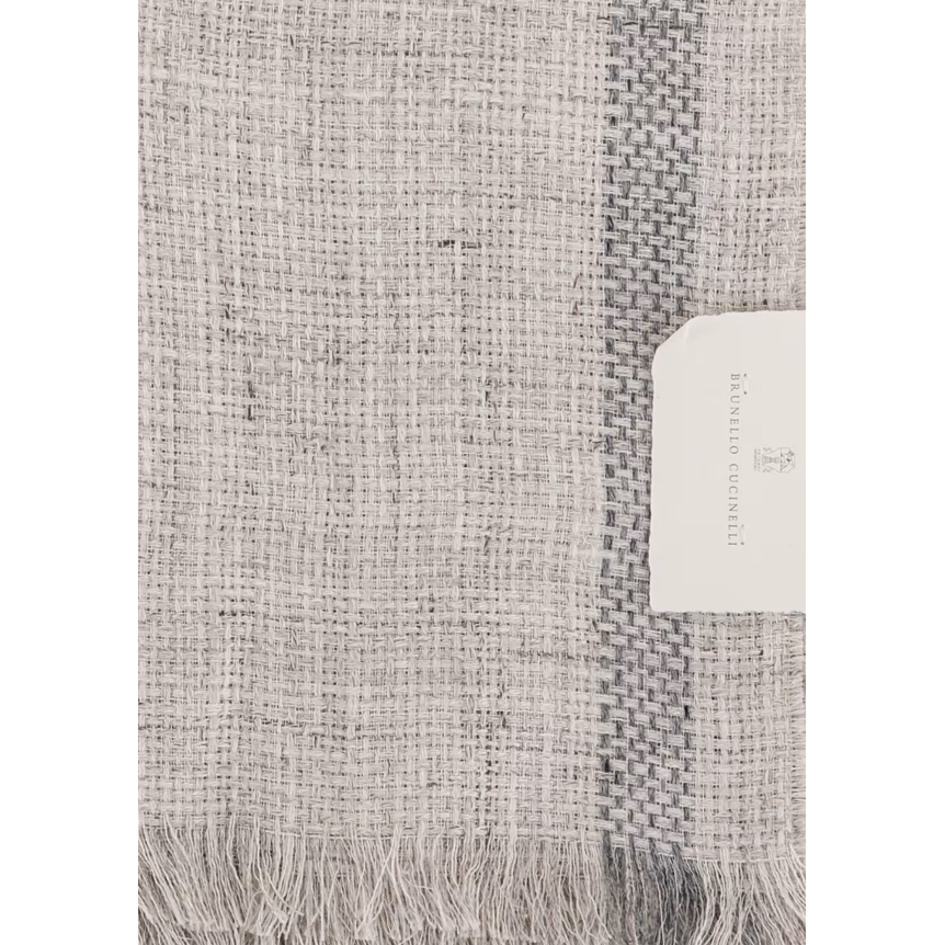 Echarpe BRUNELLO CUCINELLI  lin gris beige franges