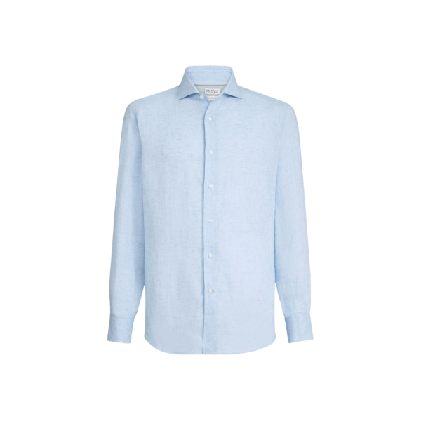 Chemise manche longue BRUNELLO CUCINELLI col italien bleu ciel