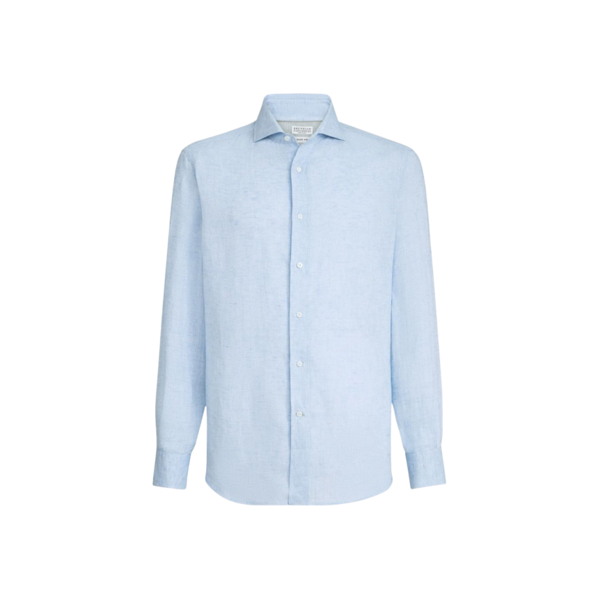 Chemise manche longue BRUNELLO CUCINELLI col italien bleu ciel
