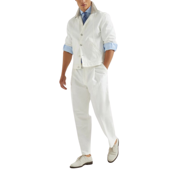 Chemise manche longue BRUNELLO CUCINELLI col italien bleu ciel