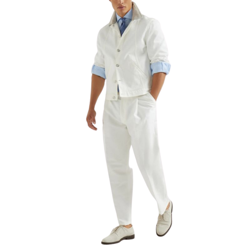 Chemise manche longue BRUNELLO CUCINELLI col italien bleu ciel