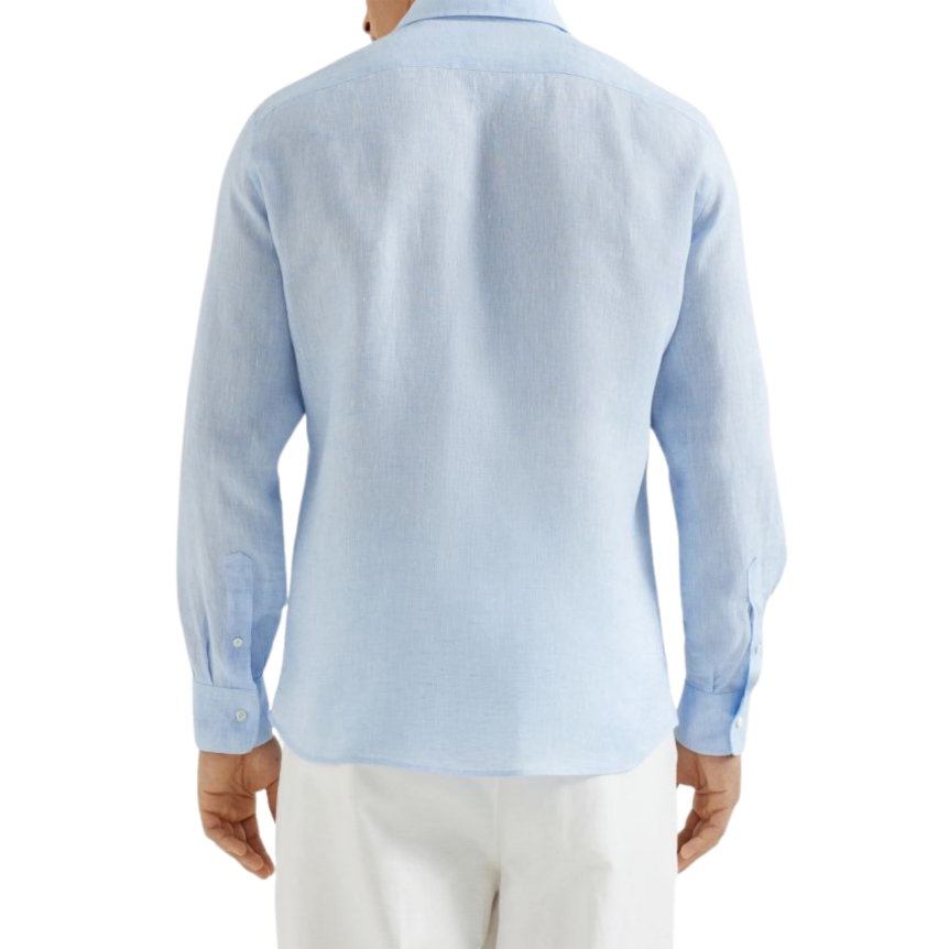 Chemise manche longue BRUNELLO CUCINELLI col italien bleu ciel