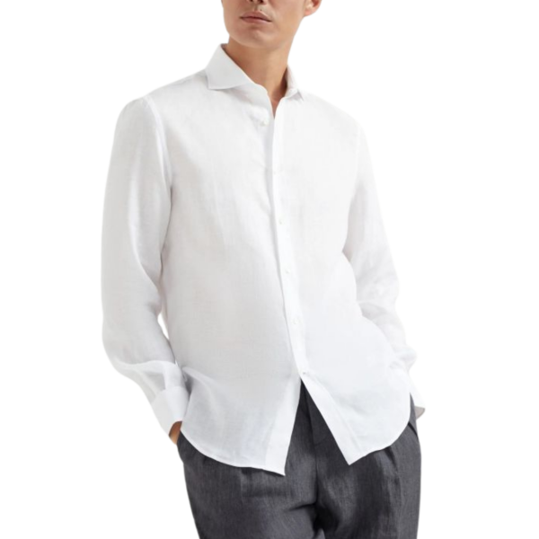 Chemise manche longue BRUNELLO CUCINELLI col italien blanc