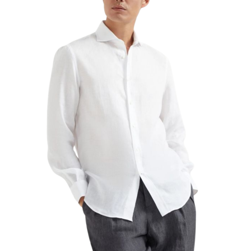 Chemise manche longue BRUNELLO CUCINELLI col italien blanc