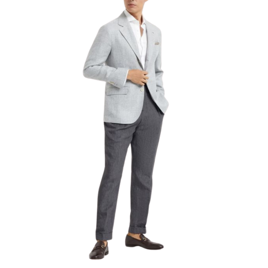 Chemise manche longue BRUNELLO CUCINELLI col italien blanc