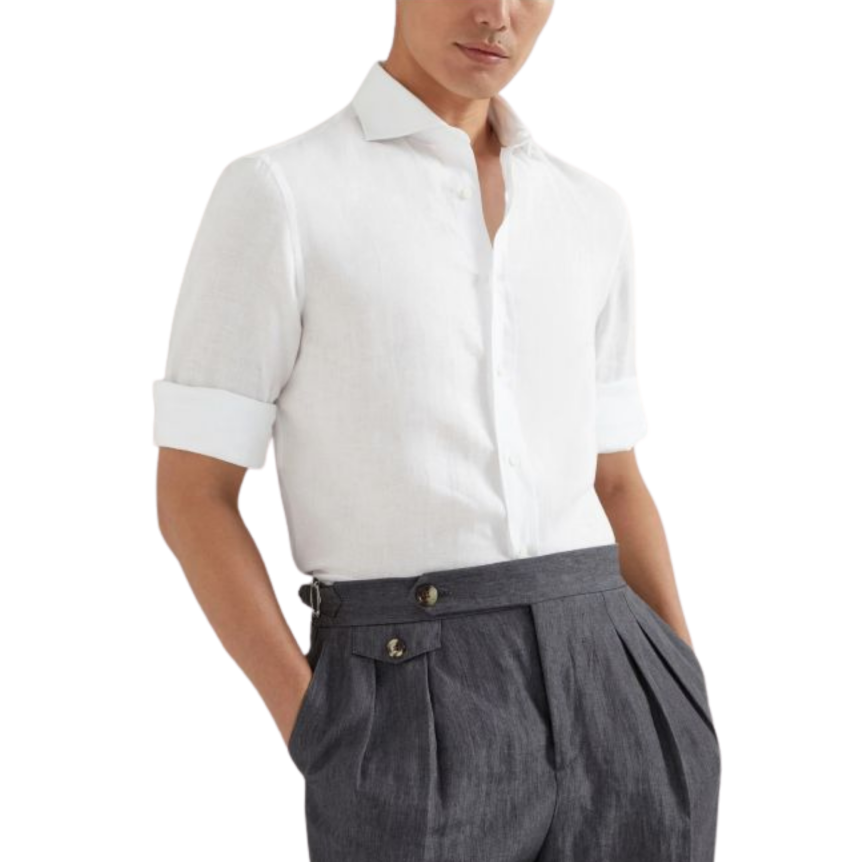 Chemise manche longue BRUNELLO CUCINELLI col italien blanc