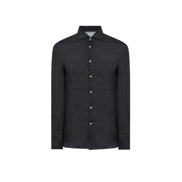 Chemise manche longue BRUNELLO CUCINELLI col italien lin gris anthracite