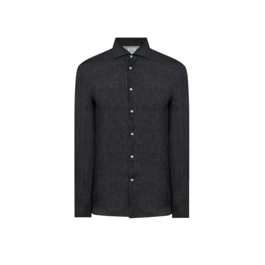 Chemise manche longue BRUNELLO CUCINELLI col italien lin gris anthracite