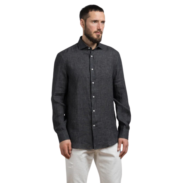 Chemise manche longue BRUNELLO CUCINELLI col italien lin gris anthracite