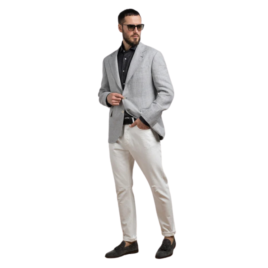 Chemise manche longue BRUNELLO CUCINELLI col italien lin gris anthracite