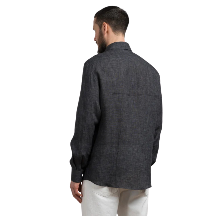 Chemise manche longue BRUNELLO CUCINELLI col italien lin gris anthracite