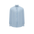 Chemise manche longue coton chambray bleu col italien