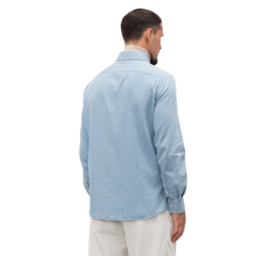 Chemise manche longue BRUNELLO CUCINELLI coton chambray bleu col italien