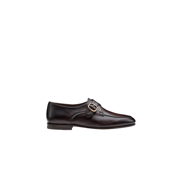 Chaussure mocassin à boucle SANTONI en cuir brun foncé