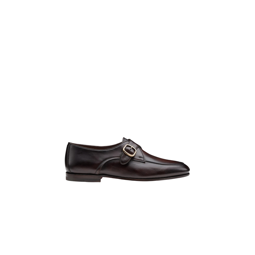 Chaussure mocassin à boucle SANTONI en cuir brun foncé