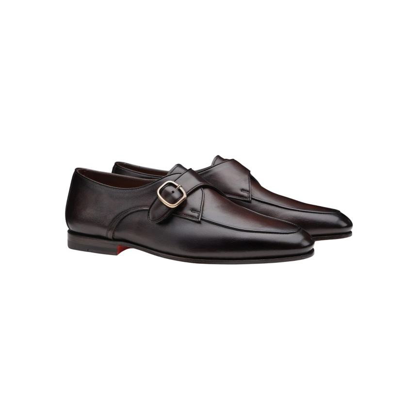 Chaussure mocassin à boucle SANTONI en cuir brun foncé