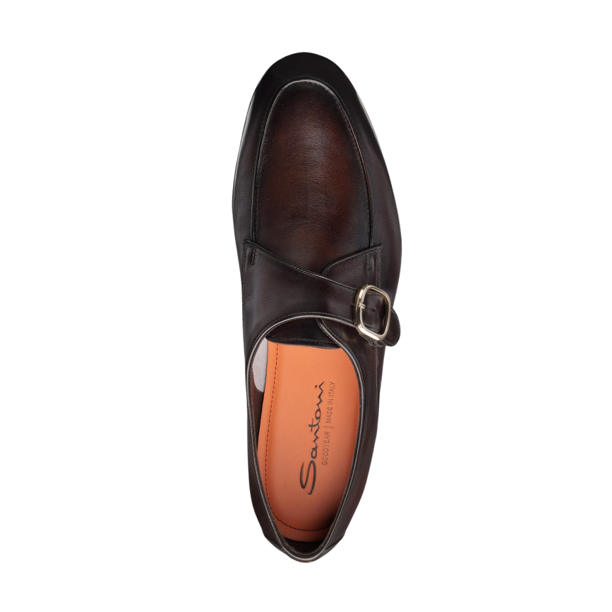 Chaussure mocassin à boucle SANTONI en cuir brun foncé
