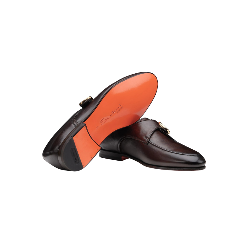 Chaussure mocassin à boucle SANTONI en cuir brun foncé
