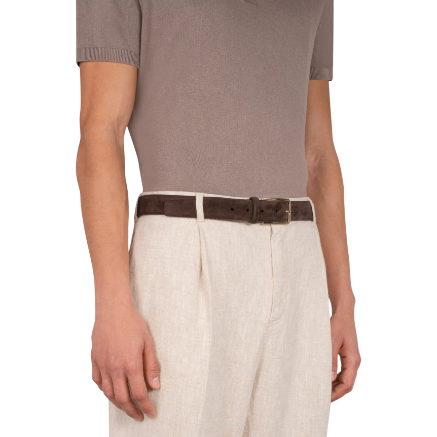 Ceinture réglable SANTONI en daim marron