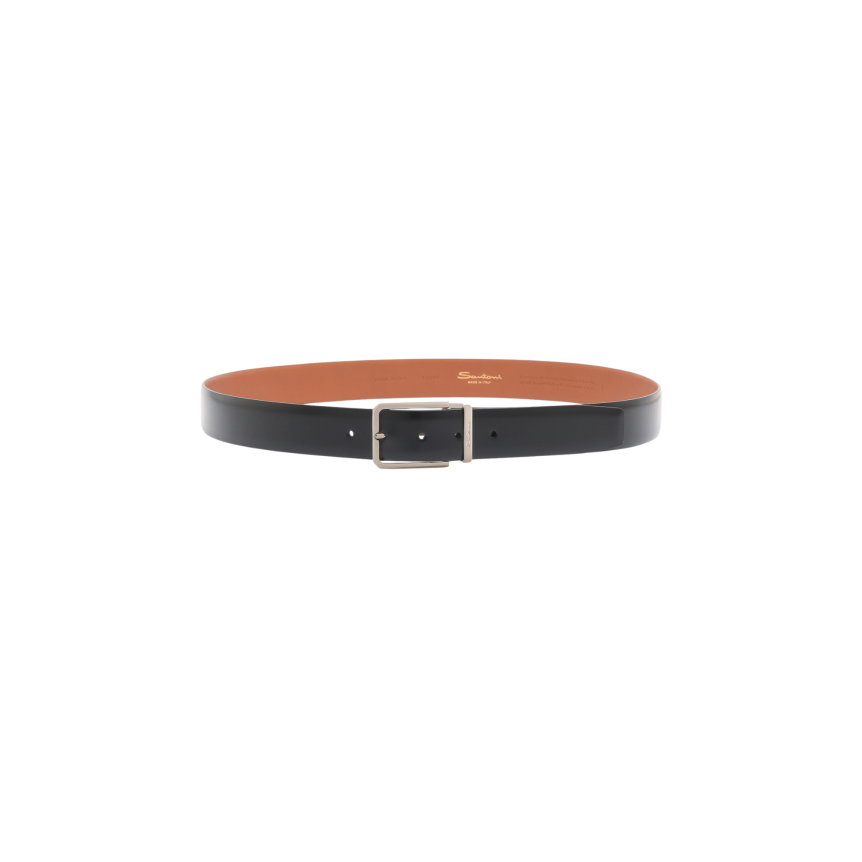 Ceinture réglable SANTONI en cuir patiné noir