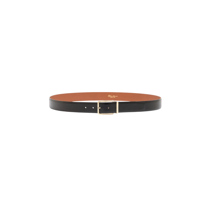 Ceinture réglable SANTONI en cuir patiné marron