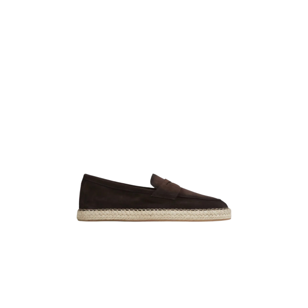 Espadrille mocassin SANTONI daim brun foncé semelle corde