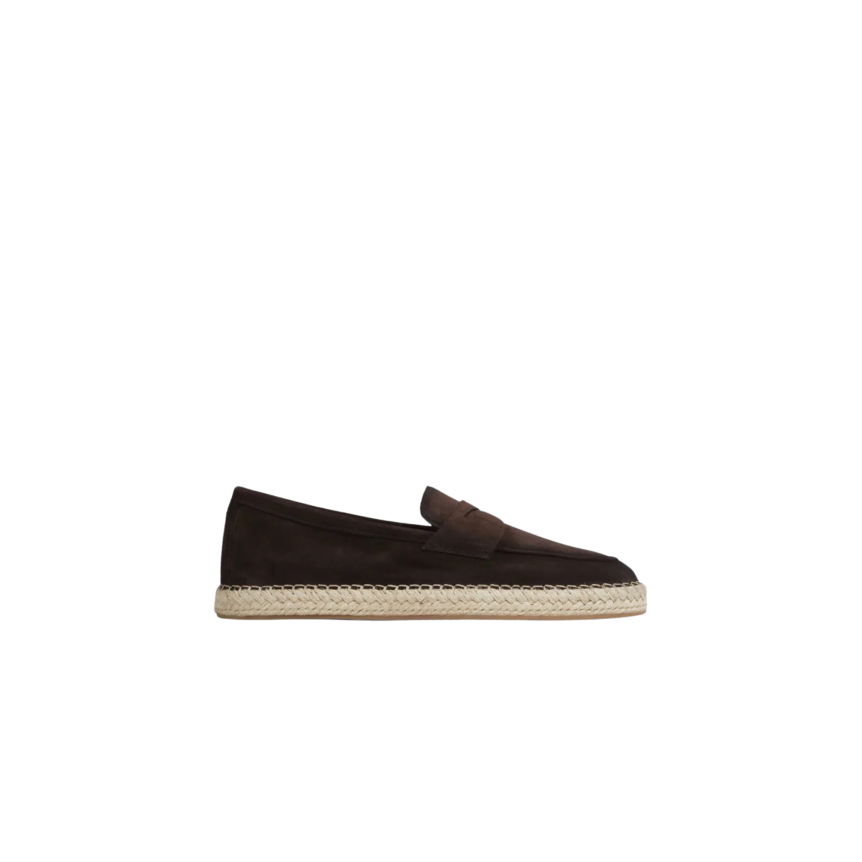 Espadrille mocassin SANTONI daim brun foncé semelle corde