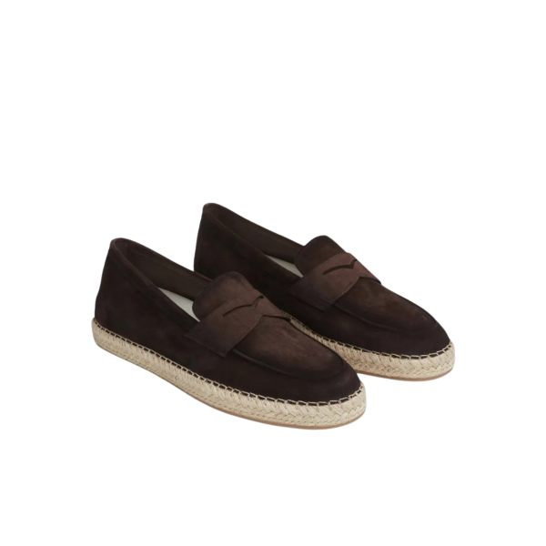 Espadrille mocassin SANTONI daim brun foncé semelle corde