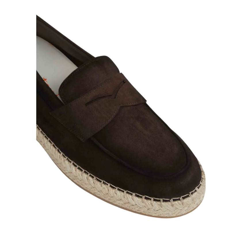 Espadrille mocassin SANTONI daim brun foncé semelle corde