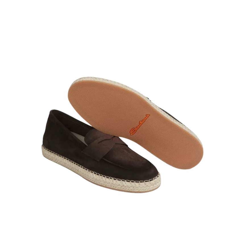 Espadrille mocassin SANTONI daim brun foncé semelle corde