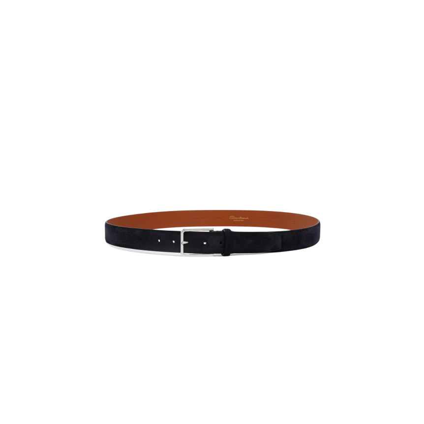 Ceinture réglable SANTONI daim suède bleu marine