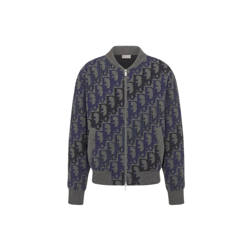 Blouson bomber Dior Oblique Maille de laine grise bleu