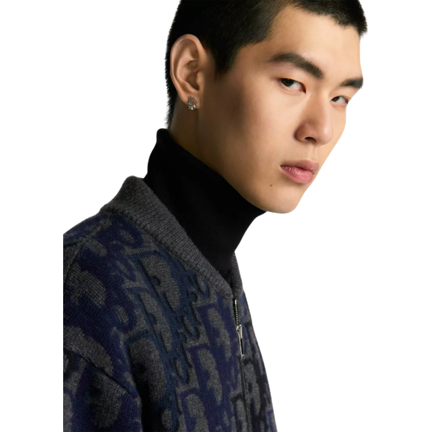 Blouson bomber Dior Oblique Maille de laine grise bleu