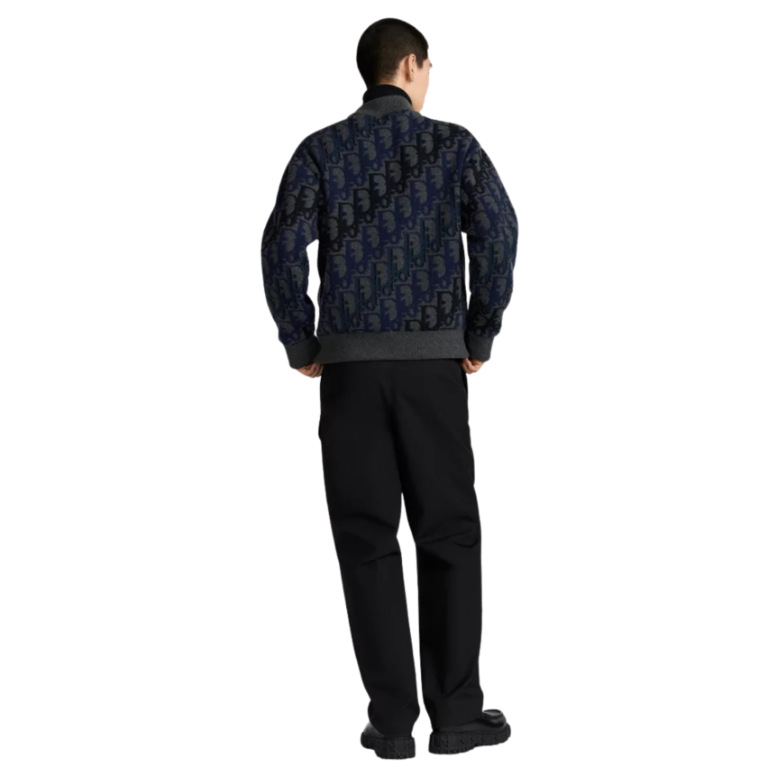 Blouson bomber Dior Oblique Maille de laine grise bleu