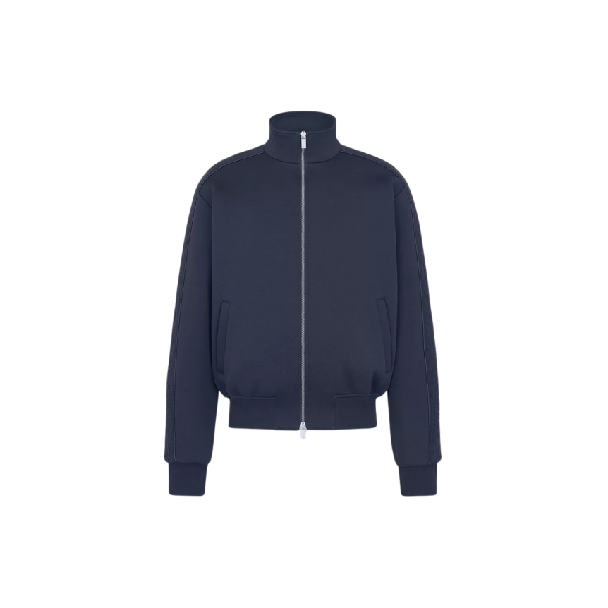 Veste de survêtement zippée Dior Oblique en mélange de coton jersey bleu marine