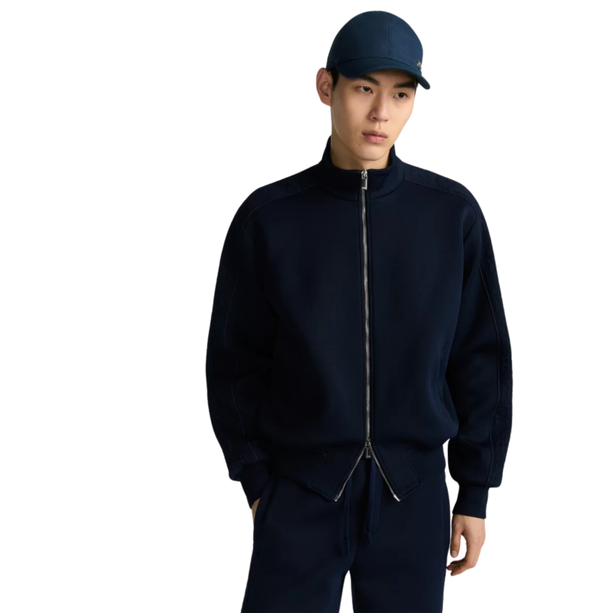 Veste de survêtement zippée Dior Oblique en mélange de coton jersey bleu marine