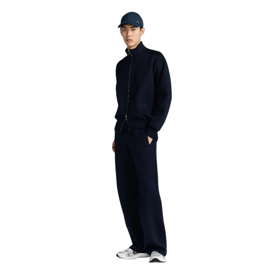 Veste de survêtement zippée Dior Oblique en mélange de coton jersey bleu marine