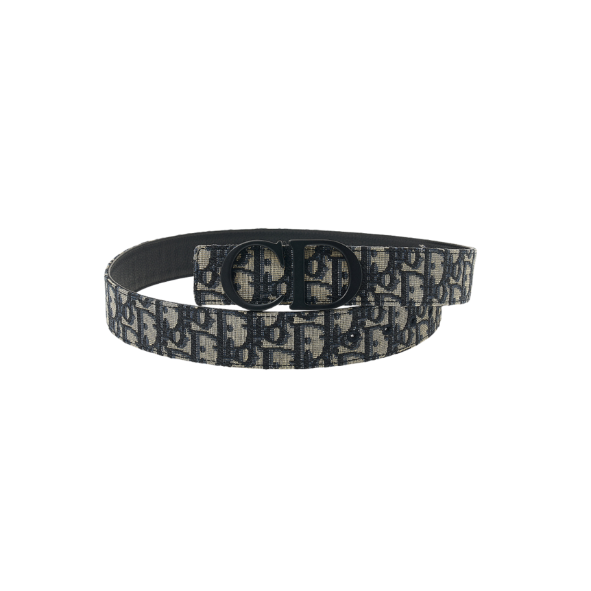 Ceinture réversible DIOR Montaigne cuir noir toile oblique bleu CD noir