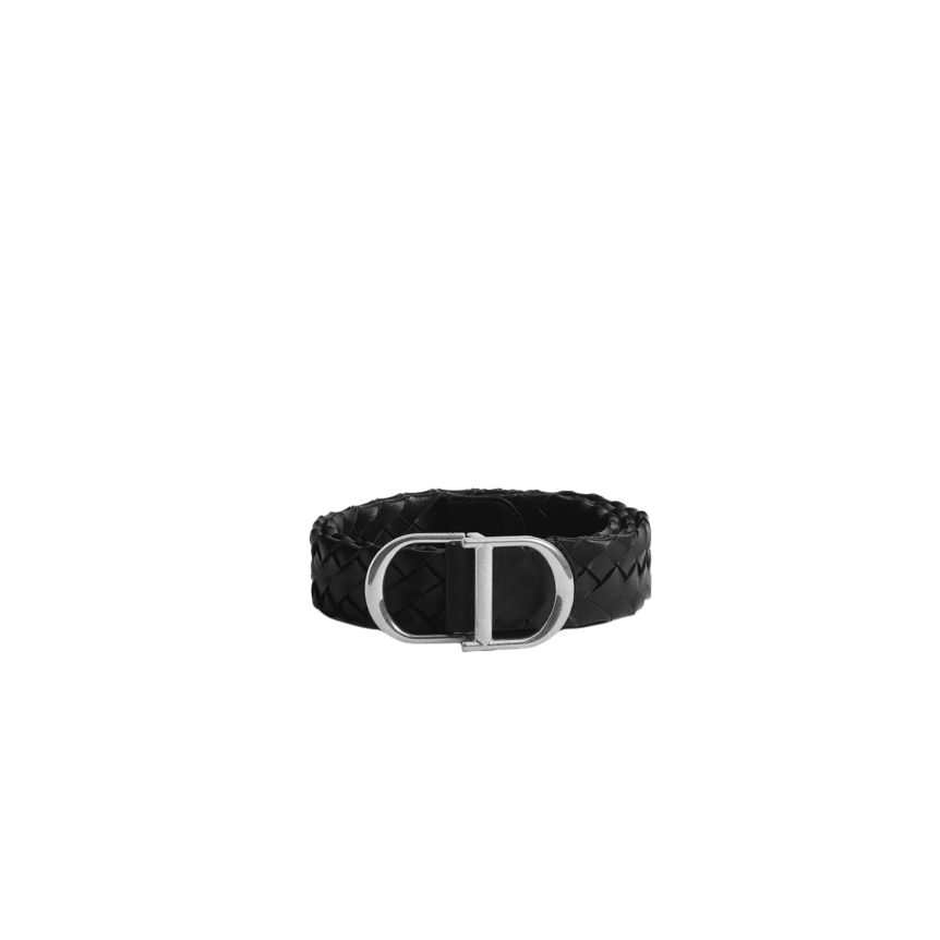 Ceinture DIOR CD Cuir de taurillon tressé noir boucle argent