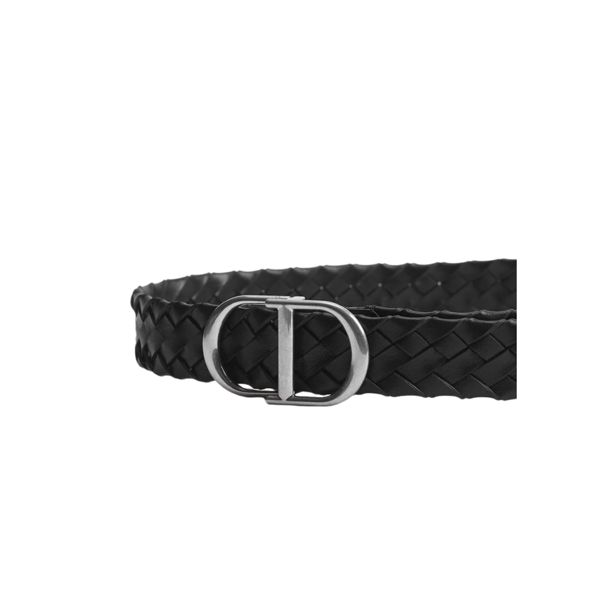 Ceinture DIOR CD Cuir de taurillon tressé noir boucle argent