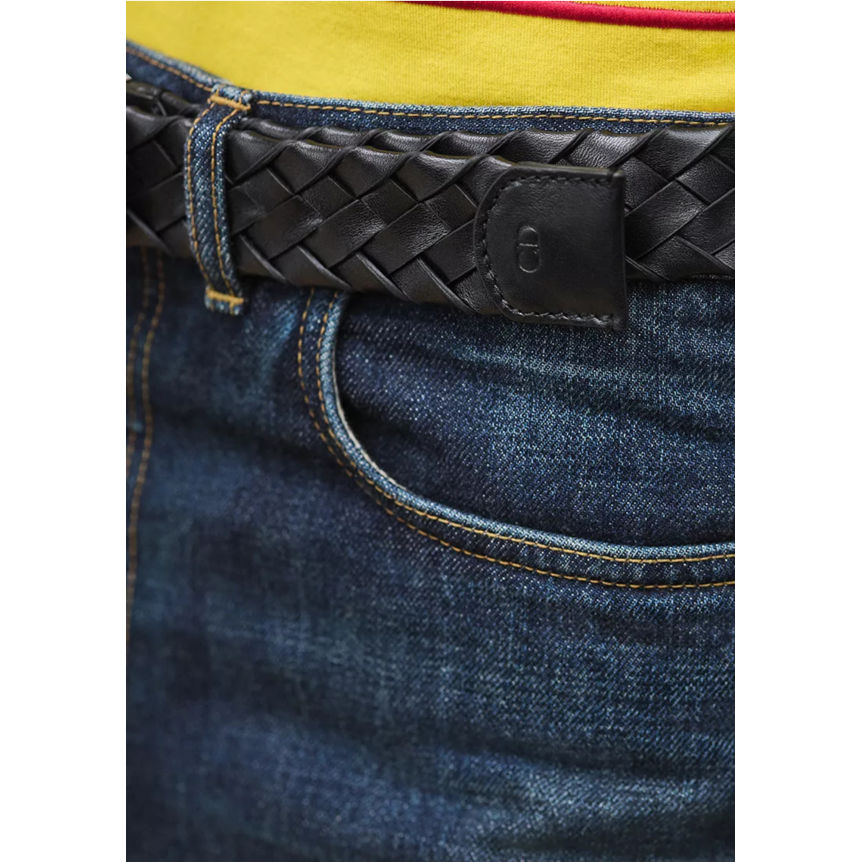 Ceinture DIOR CD Cuir de taurillon tressé noir boucle argent