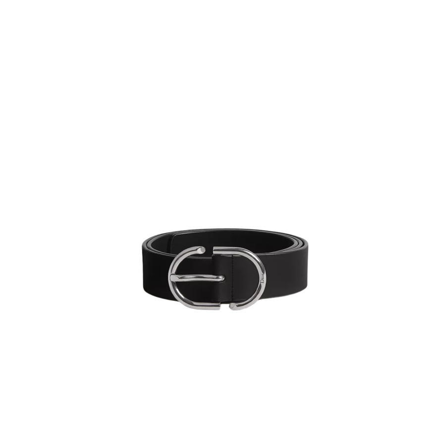 Ceinture DIOR CD Cuir de taurillon noir boucle ovale argent