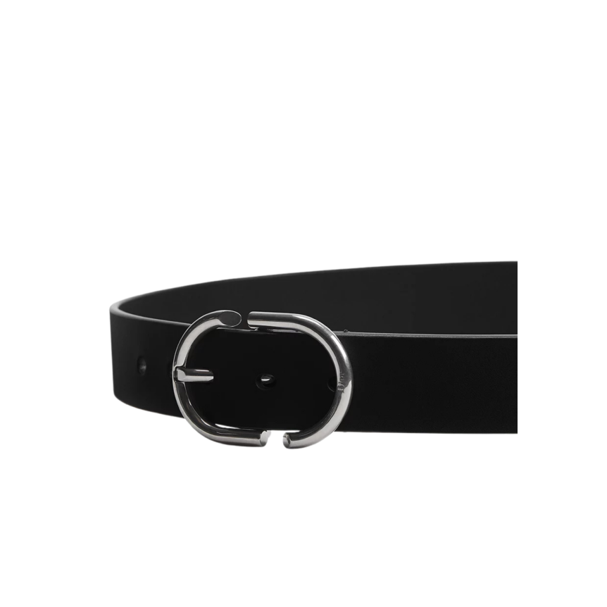 Ceinture DIOR CD Cuir de taurillon noir boucle ovale argent