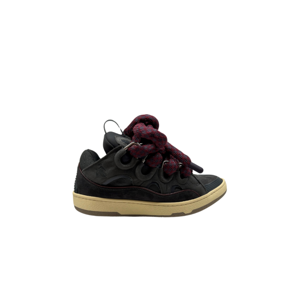 Sneakers LANVIN Curb daim gris anthracite lacets prune