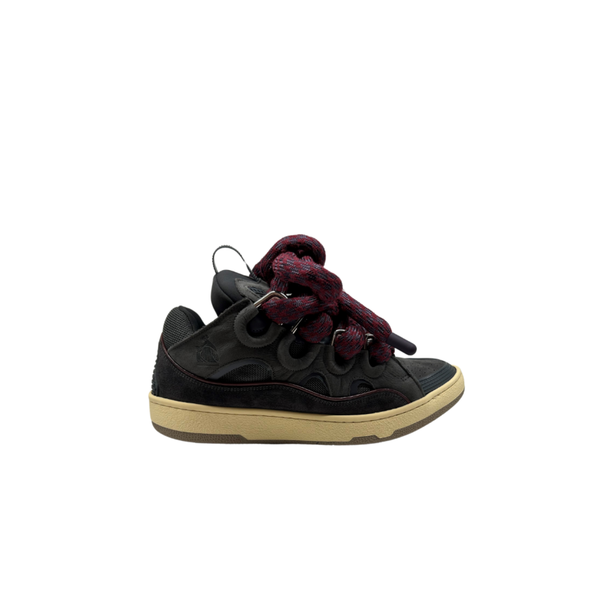 Sneakers LANVIN Curb daim gris anthracite lacets prune