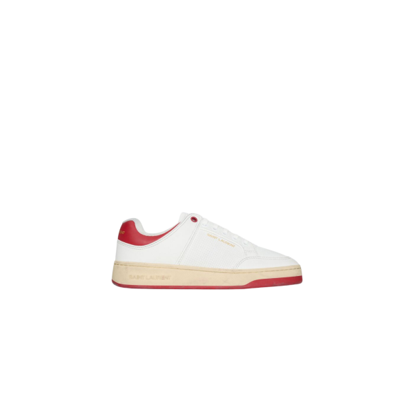 baskets basses SAINT LAURENT 61 cuir blanc rouge semelle effet usé