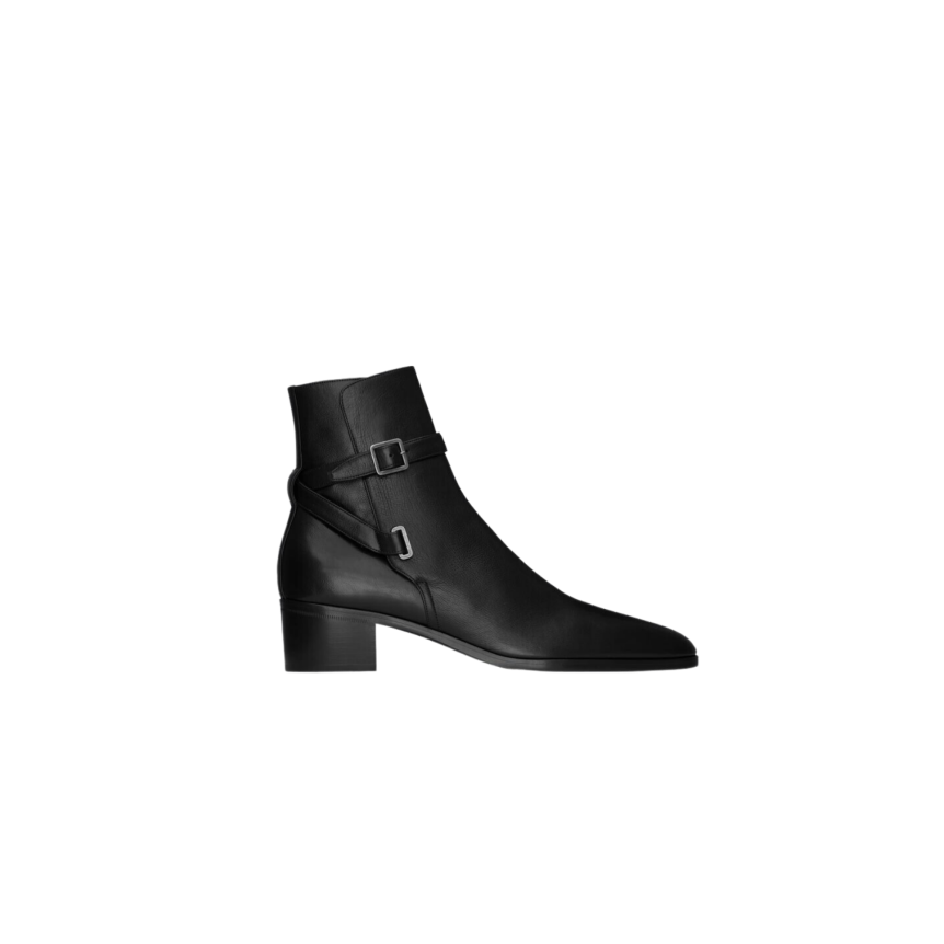 Bottines SAITN LAURENT Dorian Jodhpur cuir lisse noir Boucle