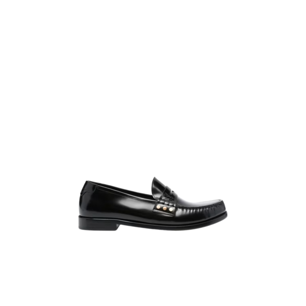Mocassins cuir noir logo YSL Saint Laurent