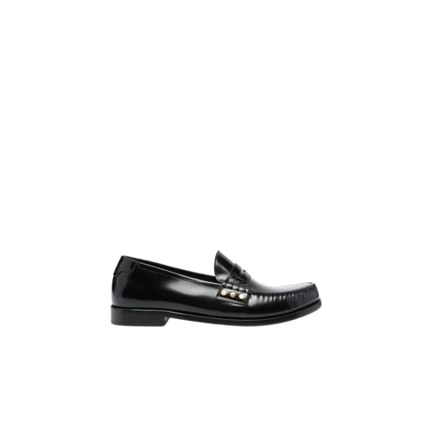Mocassins cuir noir logo YSL Saint Laurent