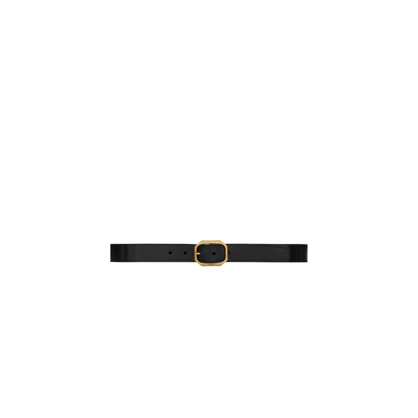 Ceinture SAINT LAURENT boucle frame laiton cuir lisse noir